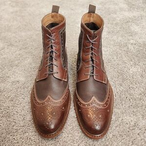 J&M Brown Leather 2 Tone Wingtip Men’s Dress Boots size 10.5M